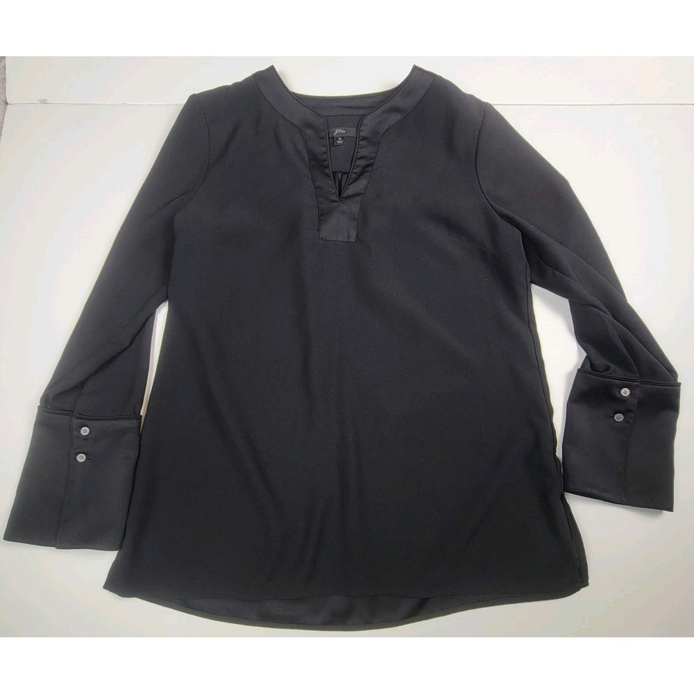 Medium J.Crew Women's Black Tunic Blouse Satin Backed Crepe Style A1033